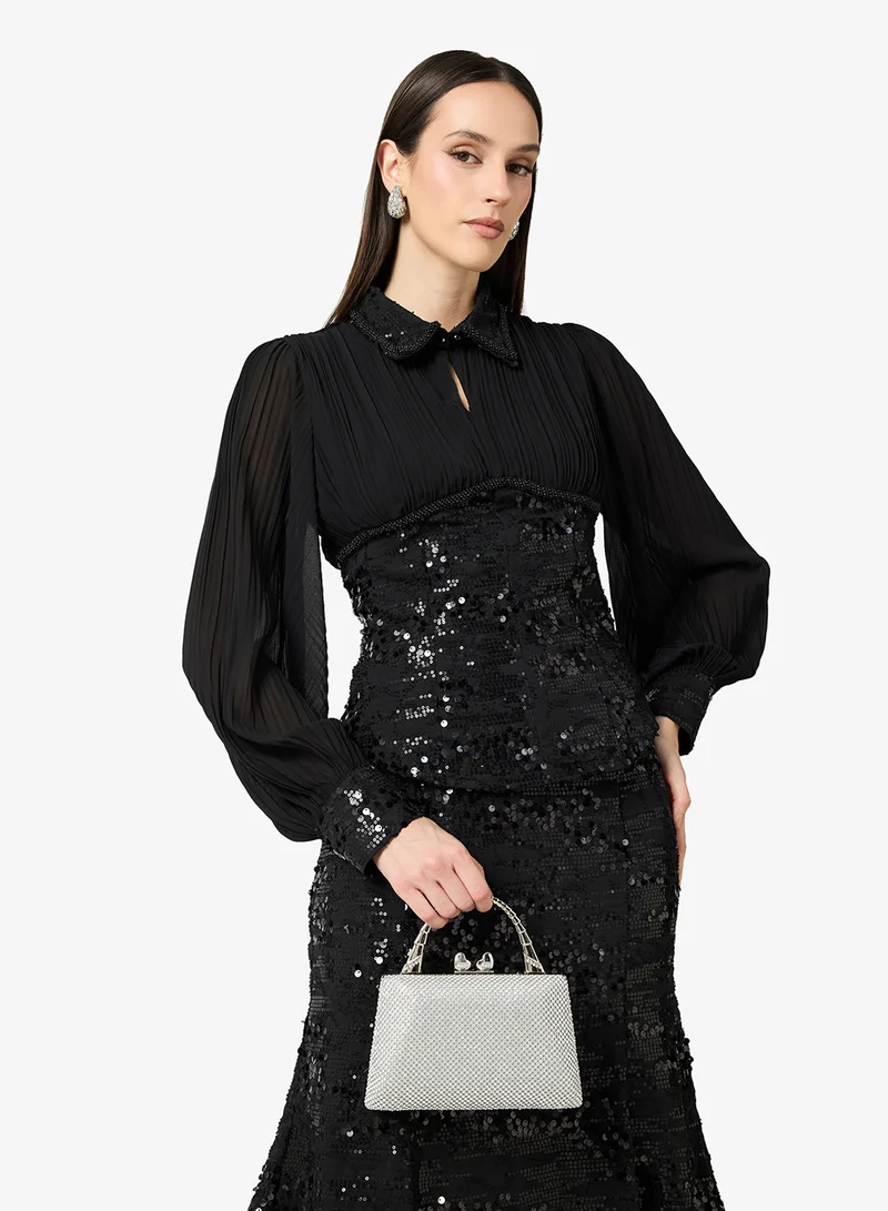 Khizana Silver rhinestone detailed sparkly metallic top handle bag for Women | Best Price UAE